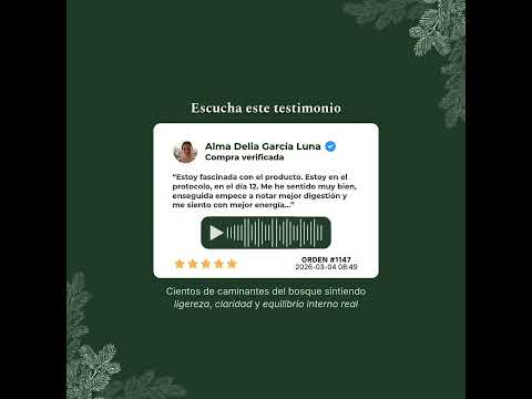 Testimonio en audio (compra verificada) sobre Esencia de Pino Del Bosque, con reproductor y calificación de estrellas.